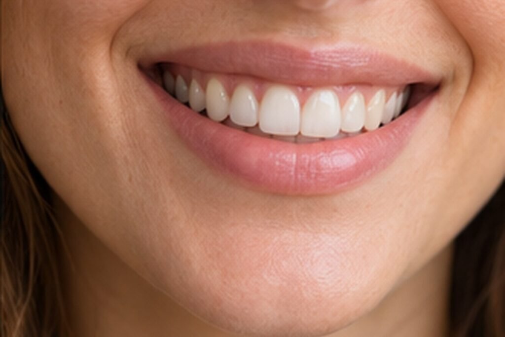 Gros plan sur un sourire naturel et soigné.