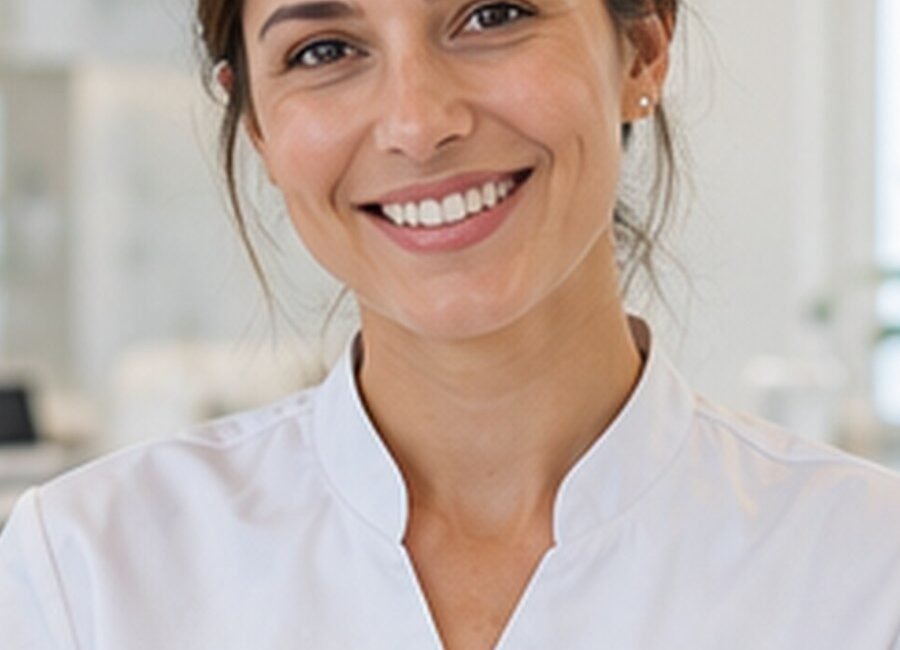 Portrait professionnel d’une praticienne en blouse blanche.